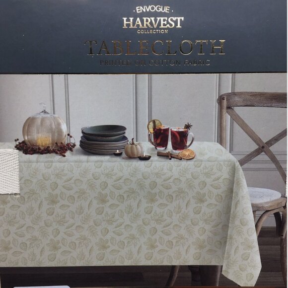 Envogue Harvest Fall Leaves Tablecloth 60x102 Gold Shimmer Tan Thanksgiving - Picture 8 of 11